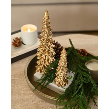 Small Gold Christmas Tree Figurines Set for Holidays