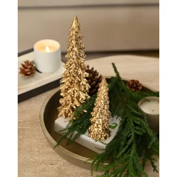 Small Gold Christmas Tree Figurines Set for Holidays