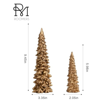 Small Gold Christmas Tree Figurines Set for Holidays