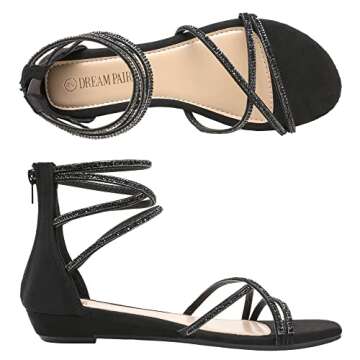 DREAM PAIRS Women's Ankle Strap Flat Sandals Summer Dressy Strappy Gladiator Rhinestones Sandals,Siz...