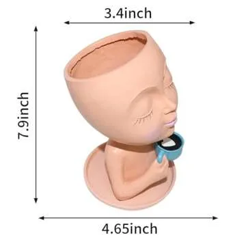 Toparad Face Flower Pots Head Planter, Cute Resin Planters for Indoor Outdoor Plants, Funny Succulent Face Vase with Drainage Hole and Tray (Beige)
