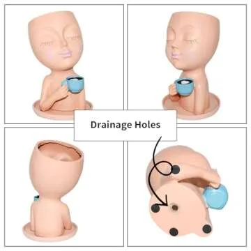 Toparad Face Flower Pots Head Planter, Cute Resin Planters for Indoor Outdoor Plants, Funny Succulent Face Vase with Drainage Hole and Tray (Beige)