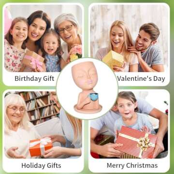 Toparad Face Flower Pots Head Planter, Cute Resin Planters for Indoor Outdoor Plants, Funny Succulent Face Vase with Drainage Hole and Tray (Beige)