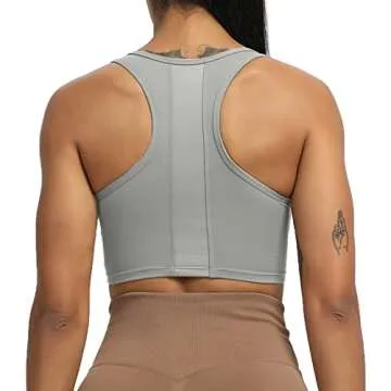 Aoxjox Women's Workout Sports Bras Fitness Backless Viviana Padded Mesh Bra Yoga Crop Tank Top (Grey, Small)