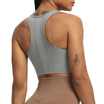 Aoxjox Women's Workout Sports Bras Fitness Backless Viviana Padded Mesh Bra Yoga Crop Tank Top (Grey, Small)