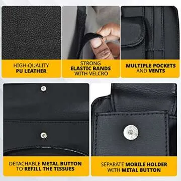 Econour Sun Visor Organizer with Tissue Holder for Car,Trucks|Can Hold Your Tissues, Masks, Pen, Phone, Sunglasses,Cards,Pocketbook and Travel Documents|Multi-Pocket Zipper car Accessory