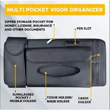 Econour Sun Visor Organizer with Tissue Holder for Car,Trucks|Can Hold Your Tissues, Masks, Pen, Phone, Sunglasses,Cards,Pocketbook and Travel Documents|Multi-Pocket Zipper car Accessory