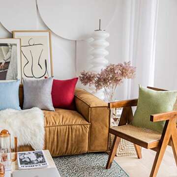 Demetex Pillow Covers 18x18 Faux Linen Green Throw Pillows for Couch Decorative Pillow Covers for So...