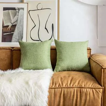 Demetex Pillow Covers 18x18 Faux Linen Green Throw Pillows for Couch Decorative Pillow Covers for Sofa Chair Party Decor, 18 x 18 inch, Set of 2, Sage Green