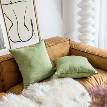 Demetex Pillow Covers 18x18 Faux Linen Green Throw Pillows for Couch Decorative Pillow Covers for Sofa Chair Party Decor, 18 x 18 inch, Set of 2, Sage Green