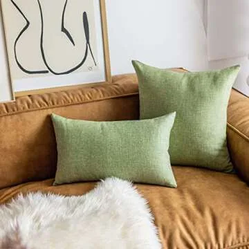 Demetex Pillow Covers 18x18 Faux Linen Green Throw Pillows for Couch Decorative Pillow Covers for Sofa Chair Party Decor, 18 x 18 inch, Set of 2, Sage Green