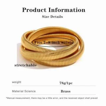 Abiotp Gold Chunky Bracelets Set for Women Stackable Wide Wristband Bangle Bracelets,Flexible Gold Stretch Snake Link Chain Bracelet Mom Wife Trendy Jewelry Gift (gold bracelet set)