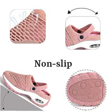 YUEWS Women Diabetic Walking Air Cushion Orthopedic Slip-On Shoes-Breathable with Arch Support Mesh Mules Sneaker Sandals (6.5, Black)