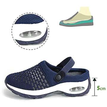 YUEWS Women Diabetic Walking Air Cushion Orthopedic Slip-On Shoes-Breathable with Arch Support Mesh Mules Sneaker Sandals (6.5, Black)