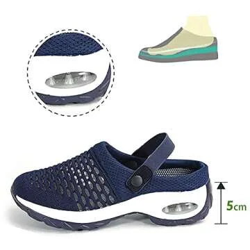 YUEWS Women Diabetic Walking Air Cushion Orthopedic Slip-On Shoes-Breathable with Arch Support Mesh Mules Sneaker Sandals (6.5, Black)