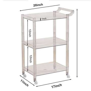 QQXX Acrylic Bar Cart - 3-Tier Rolling Kitchen Organizer
