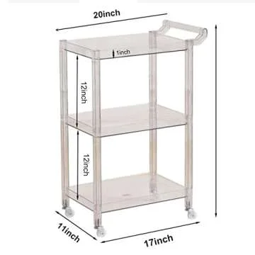 QQXX Acrylic Bar Cart - 3-Tier Rolling Kitchen Organizer