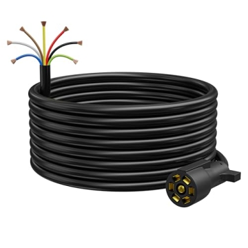 Leisure Cords Heavy Duty 7 Way Plug Inline Trailer Cord with Weatherproof Double Prongs Connector (1...