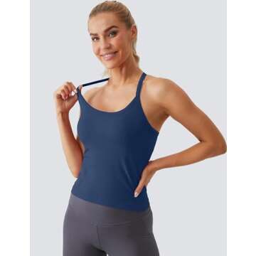 MathCat Seamless Workout Tank Tops for Women with Built in Bra, Spaghetti Strap Padded Gym Tops, Rac...