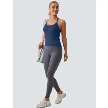MathCat Seamless Workout Tank Tops for Women with Built in Bra, Spaghetti Strap Padded Gym Tops, Racerback Sports Athletic Slim Yoga Shirts Camisole Navy