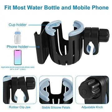 Accmor Stroller Cup Holder with Phone Holder, Bike Cup Holder, 2-in-1 Universal Cup Phone Drinks Holder for Stroller Walker Wheelchair, Black Grey