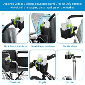 Accmor Stroller Cup Holder with Phone Holder, Bike Cup Holder, 2-in-1 Universal Cup Phone Drinks Holder for Stroller Walker Wheelchair, Black Grey