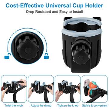Accmor Stroller Cup Holder with Phone Holder, Bike Cup Holder, 2-in-1 Universal Cup Phone Drinks Holder for Stroller Walker Wheelchair, Black Grey
