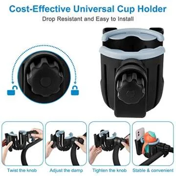 Accmor Stroller Cup Holder with Phone Holder, Bike Cup Holder, 2-in-1 Universal Cup Phone Drinks Holder for Stroller Walker Wheelchair, Black Grey