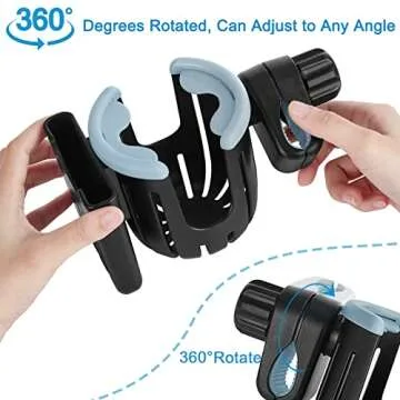 Accmor Stroller Cup Holder with Phone Holder, Bike Cup Holder, 2-in-1 Universal Cup Phone Drinks Holder for Stroller Walker Wheelchair, Black Grey