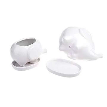 Gift Pro Elephant Plant Window Boxes With Tray Set of 2 Cute Elephant Flower Pot,Modern White Ceramic Succulent Planter Pots / Tiny Flower Plant Containers (Style 2)