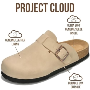 Project Cloud Genuine Leather Footbed Clogs for Women - Memory Foam Arch Support Slippers for Women ...