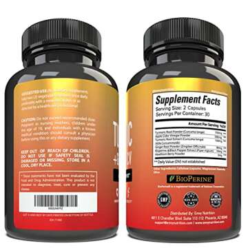 Envy Nutrition Turmeric & Ginger Supplement Capsules with Apple Cider Vinegar - Enhanced Immunity & Metabolism Support - 95% Curcuminoids, Bioperine (Black Pepper) for Superior Absorption - 60 Caps