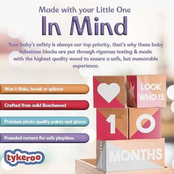 Tykeroo Baby Monthly Milestone Blocks — Cute Nursery Decor — Lovely Newborn Photography Props — Baby Shower Gifts (Pink & Gray)