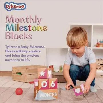Tykeroo Baby Monthly Milestone Blocks — Cute Nursery Decor — Lovely Newborn Photography Props — Baby Shower Gifts (Pink & Gray)