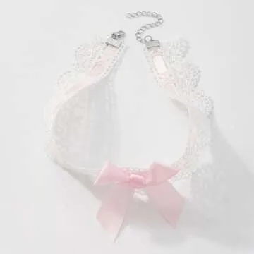 Hoodiess Kenfery Vintage Bow-Knot Choker Necklace Sexy Lace Collar Necklace Cute Pink Prom Party Ball Wedding Necklace for Women (Pink)