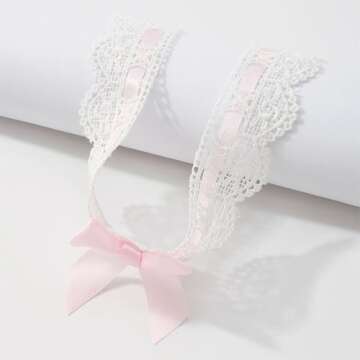 Hoodiess Kenfery Vintage Bow-Knot Choker Necklace Sexy Lace Collar Necklace Cute Pink Prom Party Ball Wedding Necklace for Women (Pink)