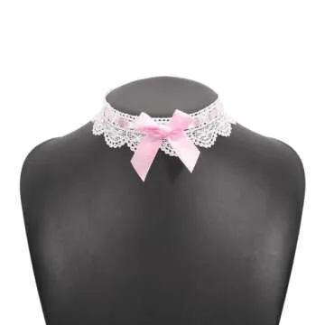 Hoodiess Kenfery Vintage Bow-Knot Choker Necklace Sexy Lace Collar Necklace Cute Pink Prom Party Ball Wedding Necklace for Women (Pink)