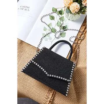 Glitter Rhinestone Crossbody Evening Bag - Fashion Crystal Top Handle Bags Cocktail Party Club Bling Clutch Purse for Women