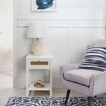 Decor Therapy Luna Rattan Drawer End/Side Table, White