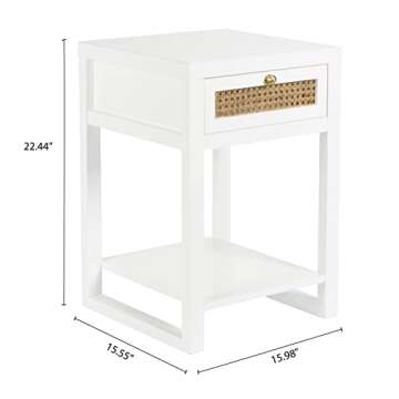 Decor Therapy Luna Rattan Drawer End/Side Table, White