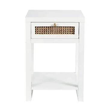 Decor Therapy Luna Rattan Drawer End/Side Table, White