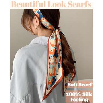 kcctoo 59” Long Silk Like Head Scarf Women's Fashion Square Neck Satin Scarfs for Bag Hair Scarves Gift 59 * 5.9”