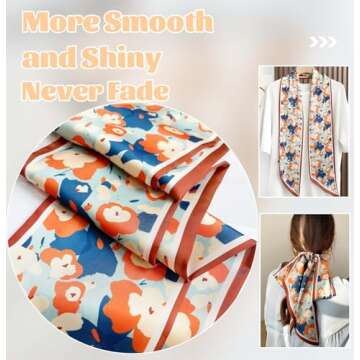 kcctoo 59” Long Silk Like Head Scarf Women's Fashion Square Neck Satin Scarfs for Bag Hair Scarves Gift 59 * 5.9”