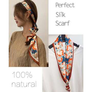 kcctoo 59” Long Silk Like Head Scarf Women's Fashion Square Neck Satin Scarfs for Bag Hair Scarves Gift 59 * 5.9”