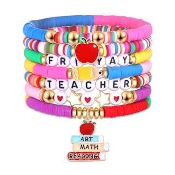 NVENF Teacher Bracelets Colorful Clay Heishi Bracelets for Women Stackable Fri-Yay Beaded Stretch Br...