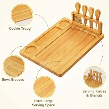 Bamboo Charcuterie Board Set 4 Stainless Steel Knives