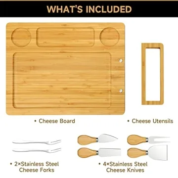 Bamboo Charcuterie Board Set 4 Stainless Steel Knives
