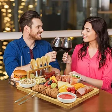 Bamboo Charcuterie Board Set 4 Stainless Steel Knives