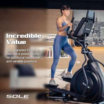 Elliptical Machine: E25 Elliptical Gym Equipment for Home and Studio, Exercise Equipment with 7.5" LCD Display, Tablet Holder, Adjustable Resistance, Power Incline and Heart Rate Monitoring (E25)