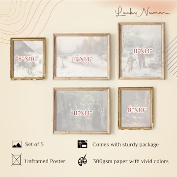 Vintage Christmas Prints Set of 5 for Holiday Decor